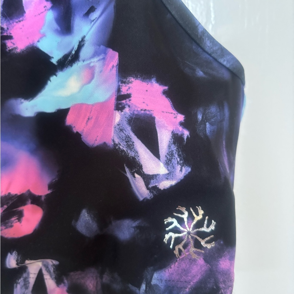 Bloch- Like new multi color crop top with strap design on back. Size Girls 14 - Picture 2 of 4